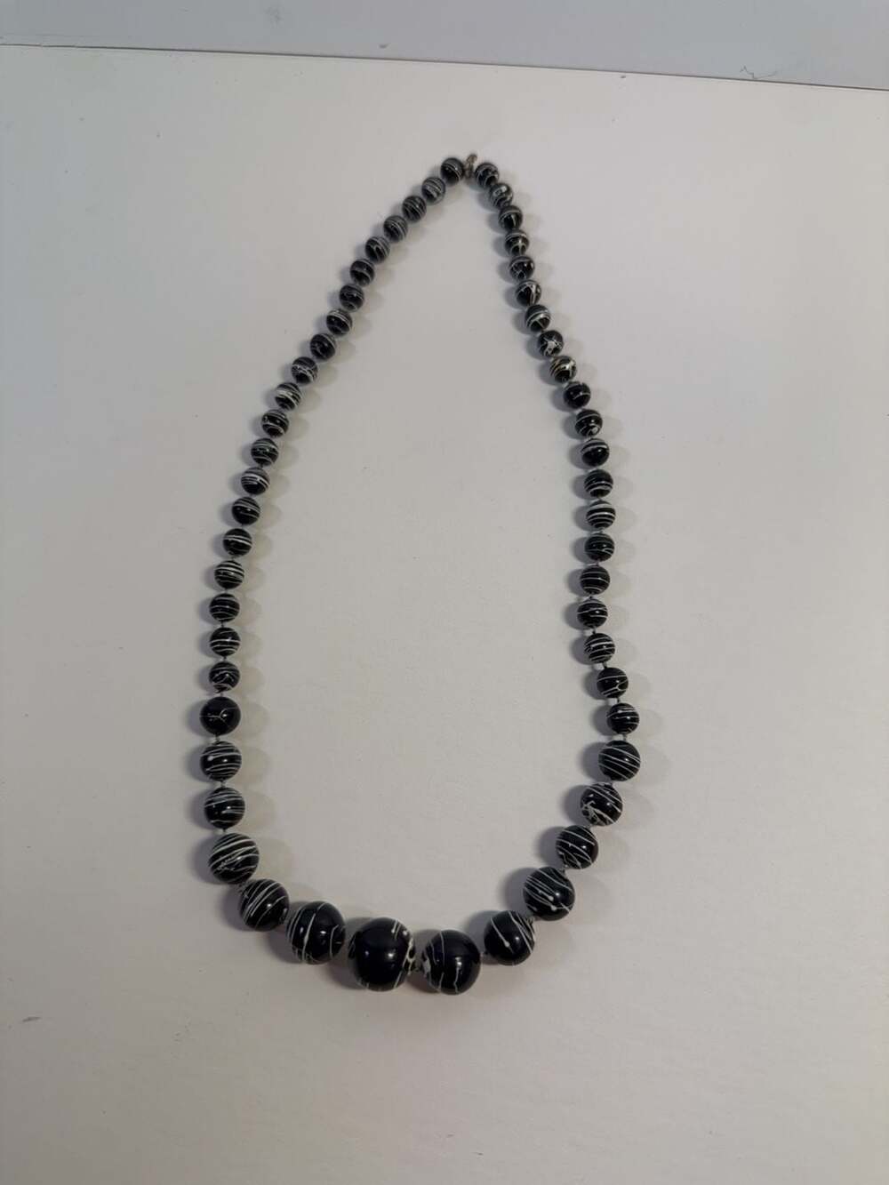 Vintage Black and White Swirl Bead Statement Necklace